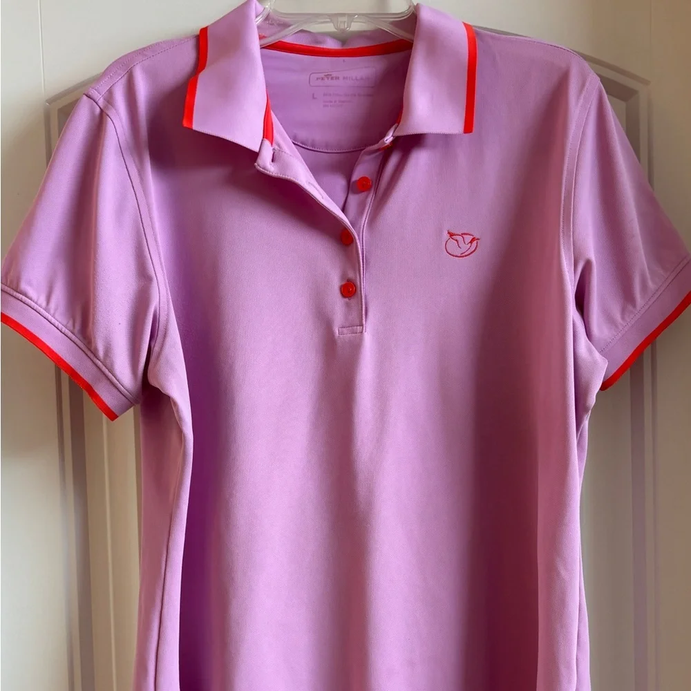 Peter Millar Pink and Coral Golf Shirt, sz L - Picture 1 of 5